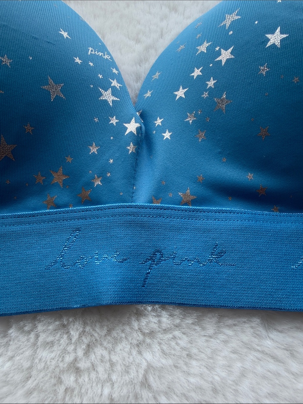 PINK Victoria's Secret Bright Blue Star-Print Wireless Bra size 32DD - Picture 5 of 12